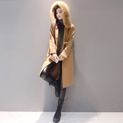 

Markentsee 2017 new women&39s winter Korean version of the fashionable self-cultivation hooded large hair collar elegant ladies in the long section woolen coat zx16102701 camel