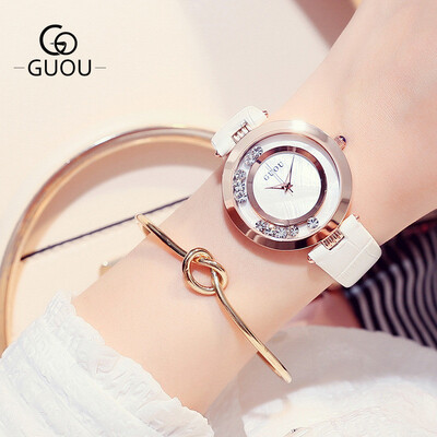 

GUOU Brand Leather Analog Watch Women Fashion Casual Quartz Watches Ladies Calendar Wristwatch