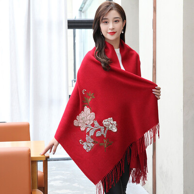 

Shanghai stock STORY Of SHANGHAI autumn&winter women&39s wool scarves thick warm shawl peony decals red