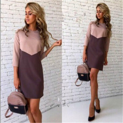 

Winter New Style Casual Dress Contrast Colour Skirt Dress Women Elegant Women Office Lady