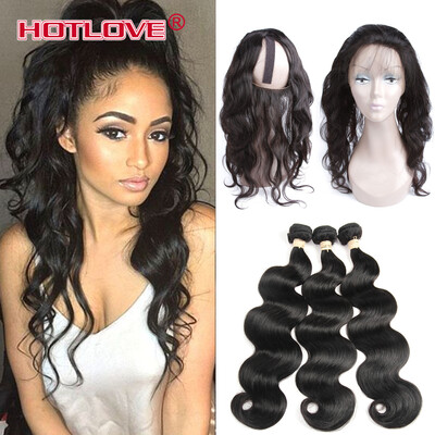 

Brazilian Human Hair Bundles Body Wave 360 Lace Frontal with 3 Bundles 100% Unprocessed Virgin Human Hair Extensions