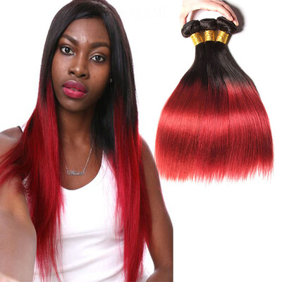 

Ombre Brazilian Hair Straight 1b/Burgundy 99j Human Hair Weave Bundles with closure Colored Remy Red Hair Weft Extensions