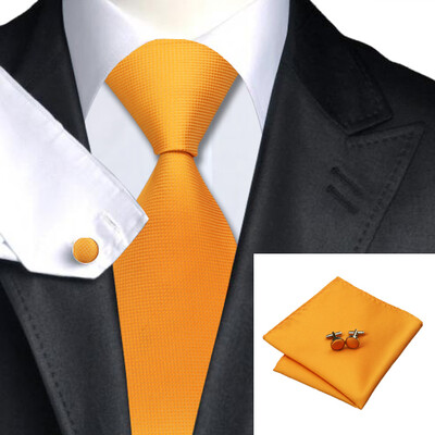 

N-0356 Vogue Men Silk Tie SetOrange Solid Necktie Handkerchief Cufflinks Set Ties For Men Formal Wedding Business wholesale