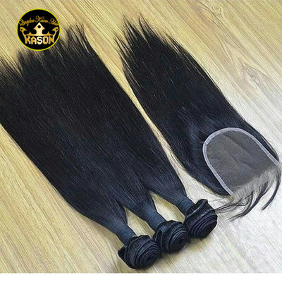 

Kason Brazilian Virgin Hair With Closure 3 Bundles Straight Human Hair With Lace Closure Free Part Swiss Lace 4×4 Size Grade 8A V