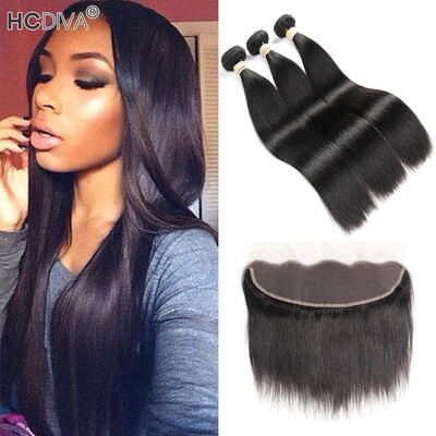 

Brazilian Virgin Hair Straight With Lace Frontal Closure Ear To Ear Lace Frontal Closure With Bundles Brazilian Straight HCDIVA