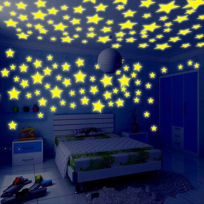 

100pcs 3D Stars Glow In The Dark Luminous Fluorescent Plastic Wall Stickers Living Home Decor For Kids Rooms