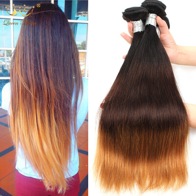 

8A Grade Peruvian Virgin Hair Straight 4Pcs Lot Ombre 3 Tone Queen Berry Straight Virgin Human Hair Weave Sale