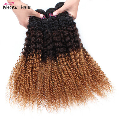 

Ombre Hair Extensions Three Tone 8A Unprocessed Brazilian Virgin Hair Kinky Curly 3pcs/Lot Brazilian Human Hair Weave Bundles
