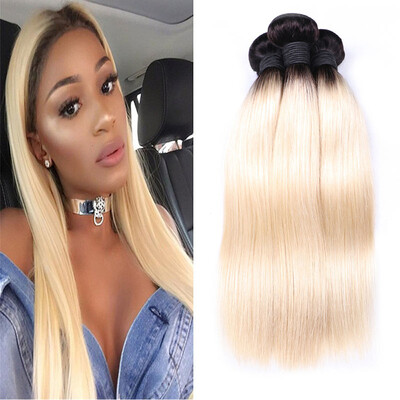 

4 Bundles Ombre 1b613 Blonde Brazilian Human Straight Hair Extension Two Tone Color 12"-24" Human Hair Weave
