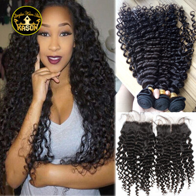 

Kason Peruvian Virgn Hair Deep Wave With Closure 3Bundles Human Hair With Lace Closure 100% Unprocessed Virgin Hair