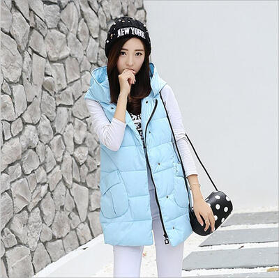 

Autumn Winter Women Vest Waistcoat 2017 Women's Sleeveless Jacket Cotton Warm Hooded Long Vest Female Black Pink Blue