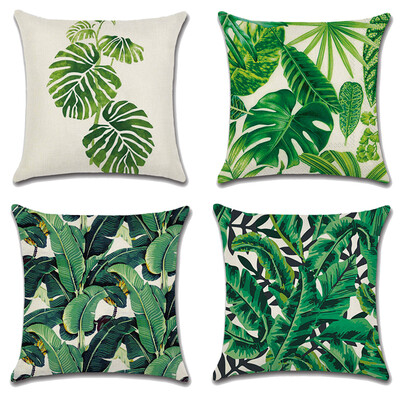 

Pack of 4 Decorative Cushion Cover Cotton Linen Throw Pillow Case Cover Sofa Home Décor 18"18"Tropical Leaves