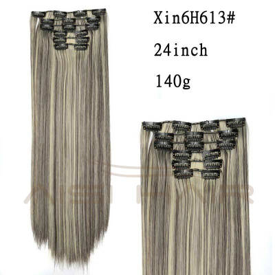 

AISI HAIR Blond Synthetic Clips in Hair Extension Long Straight 22" 140g 16 Clips False Hair pieces Brow Black White Color