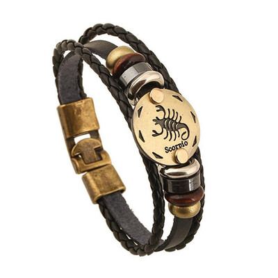 

12 Constellations Bracelet 2017 New Fashion Jewelry Leather Bracelet Men Casual Personality Zodiac Signs Punk Bracelet