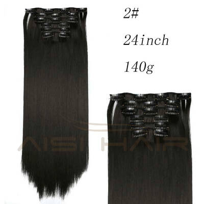 

AISI HAIR Blond Synthetic Clips in Hair Extension Long Straight 22" 140g 16 Clips False Hair pieces Brow Black White Color