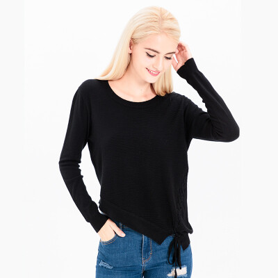 

Autumn round round collar solid color women's sweater Europe and the United States new straps long sleeve sweater