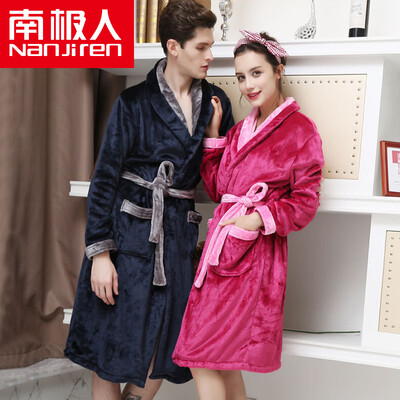 

Antarctic pajamas home service thicker flannel long sleeves bathrobes couple pajamas men&women fall&winter hit color can wear fashion gowns N675X21022-1 female models rose red