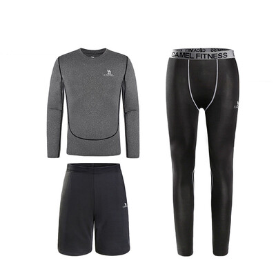 

Camel Camel Sports Fitness Set Men Running Quick-drying Tights Training Wear Three-piece Set A7S2U8140 Black XL