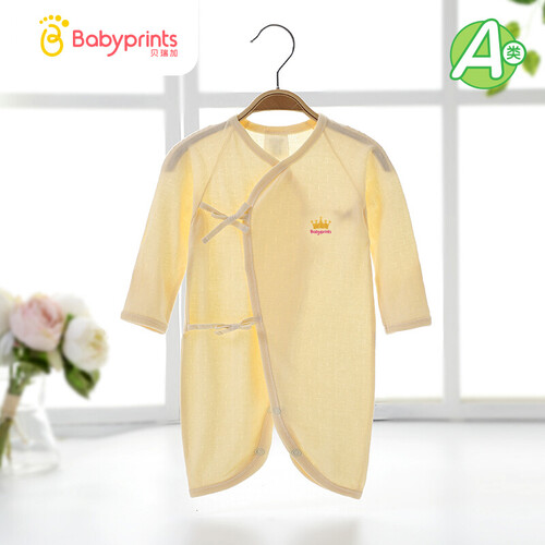 京东超市贝瑞加Babyprints婴儿衣服新生儿连体衣秋冬季宝宝和尚服爬爬服哈衣内衣纯棉黄色59cm提花