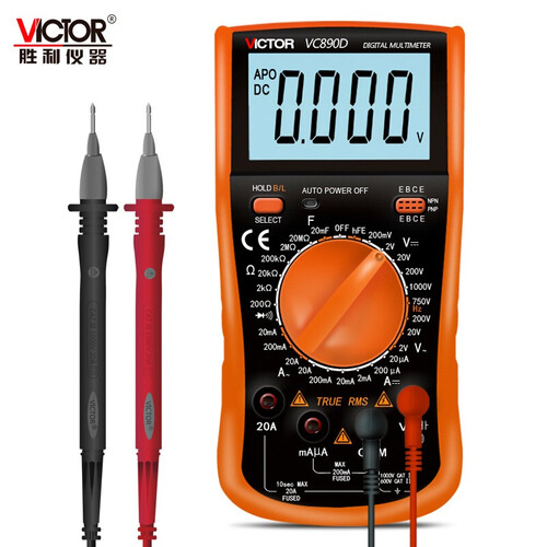胜利仪器数字万用表防烧型 多功能万能表2万电容带测温度 VC890D 智能防烧 电容 背光