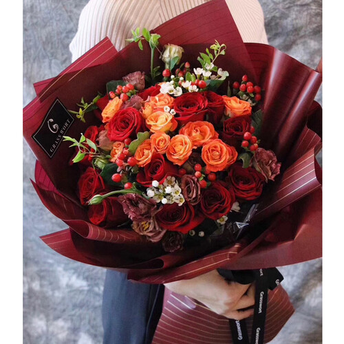 一花一恋鲜花速递同城韩式混搭花束玫瑰绣球向日葵百合送女友老婆闺蜜领导生日表白礼物求婚北京上海广州深圳 鲜花·赤诚的爱 快至2小时-送花上门