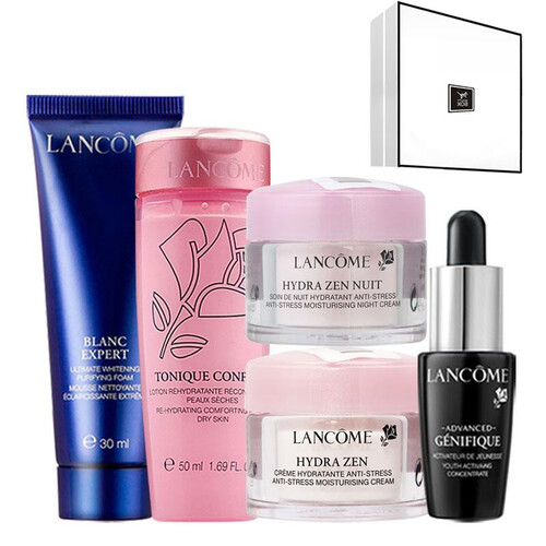 兰蔻（LANCOME） 兰蔻套装 水分缘系列 补水保湿化妆品套装 旅行小样女士护肤品 5件（洁面+小黑瓶+粉水+日霜+晚霜）