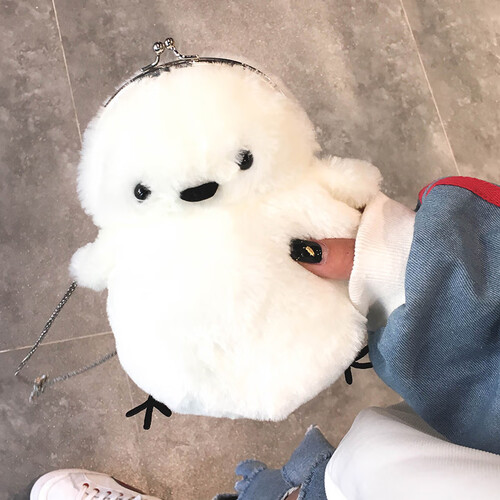 毛绒可爱小鸡包包迷你卡通童趣斜挎包秋冬款原宿女生包零钱包zw 白色