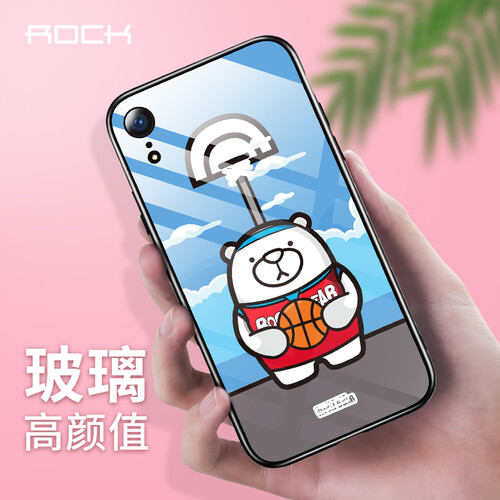 洛克（ROCK) 新款苹果XS手机壳MS MAX/XR玻璃壳可爱情侣保护套抖音网红同款全包防摔 XS Max【篮球熊】【赠钢化膜】