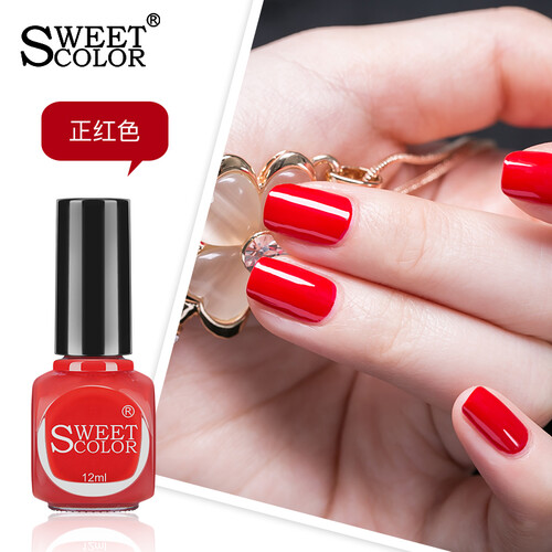 sweetcolor 微光疗指甲油 显白正红色12ml （中国红 大红色 亮红色 时尚美甲 油性不可剥 快干持久）