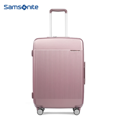 Samsonite/新秀丽拉杆箱万向轮行李箱男女旅行箱时尚竖条纹托运箱BU7 24英寸 拉丝粉