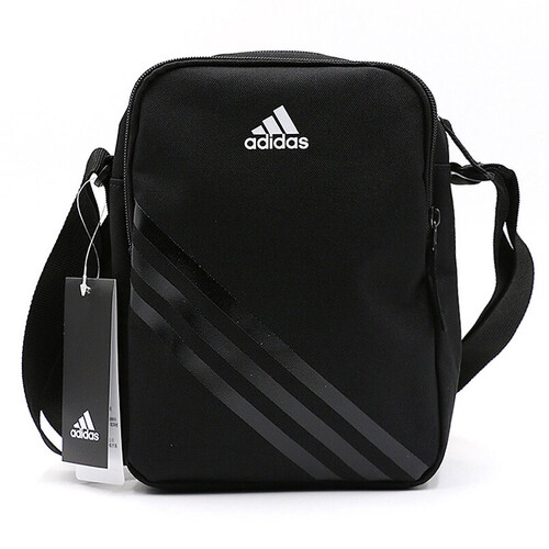 阿迪达斯（Adidas）单肩包男女斜挎包休闲小包运动收纳包竖款帆布潮牌小巧便携 黑色 AJ4232