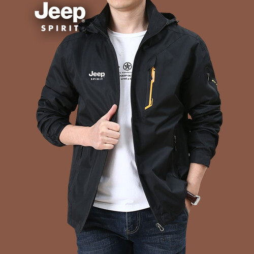 吉普JEEP外套男 2019春季新品 单层冲锋衣男速干衣春秋薄款立领夹克男 短款棒球领休闲男士外套 1825款-黑色 2XL