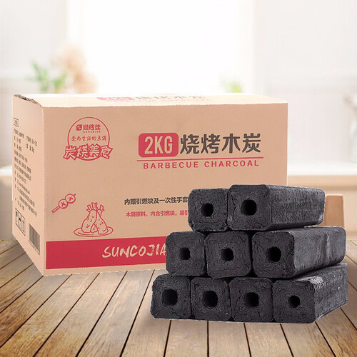 尚烤佳  烧烤碳无烟木炭条环保烧烤果木炭机制烧烤木炭条形空心炭内含引火块 4斤烧烤木炭