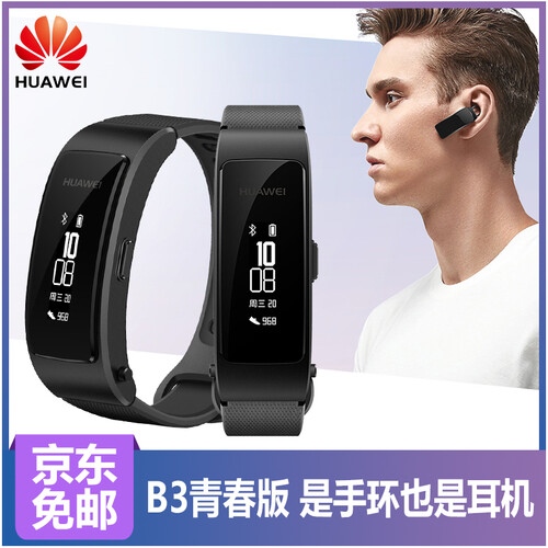 华为（HUAWEI）智能手环B3青春版蓝牙耳机通话手表男女健康运动计步防水智能提醒睡眠安卓苹果通用 B3青春版  韵律黑