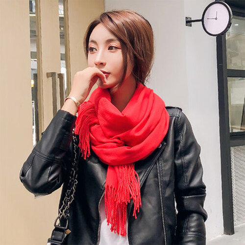 南极人纯色围巾女仿羊绒秋冬大披肩两用长款冬季加厚百搭 大红