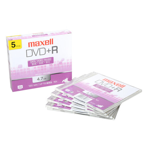 麦克赛尔（maxell）DVD+R光盘 刻录光盘 光碟 空白光盘 16速4.7G台产 1片盒装，5盒/包