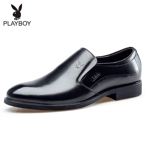 花花公子（PLAYBOY）男士套脚商务休闲圆头正装皮鞋子男D200365WC6黑色42