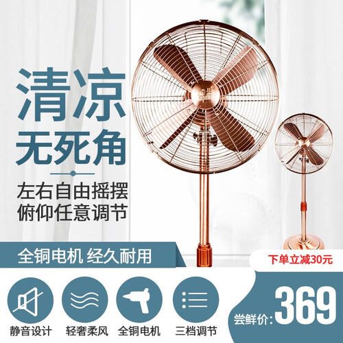 卡普尼（Kapuni）电风扇风扇家用金属欧式仿古复古台立扇静音落地扇商务扇古铜工业风扇电扇 1401商务款