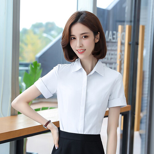 初申 2019夏季新款短袖衬衫女白衬衫职业装通勤修身上衣商务面试装 SWCD193304 短袖衬衫 M