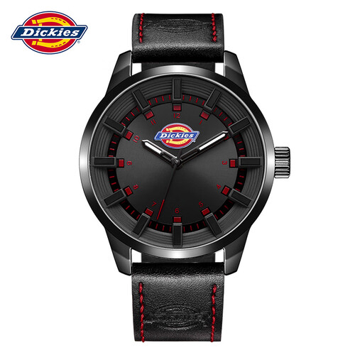 Dickies 手表男款43mm黑表盘黑边皮带时尚简约潮流夜光石英男士手表 160M60LYXCL-05L1-14