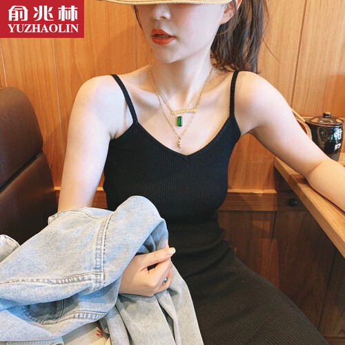 京东超市俞兆林针织睡衣女春夏侧开口弹力修身吊带裙打底无袖休闲家居服睡裙 典雅端庄黑色 M码