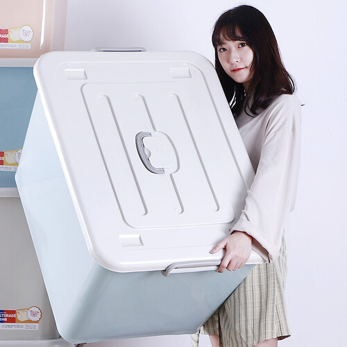 优即 新款特大号塑料收纳箱80L-250L超大整理储物箱加厚耐摔家用衣服衣物被子玩具带轮整理箱 北欧蓝 250L 【适用冬衣，棉被】