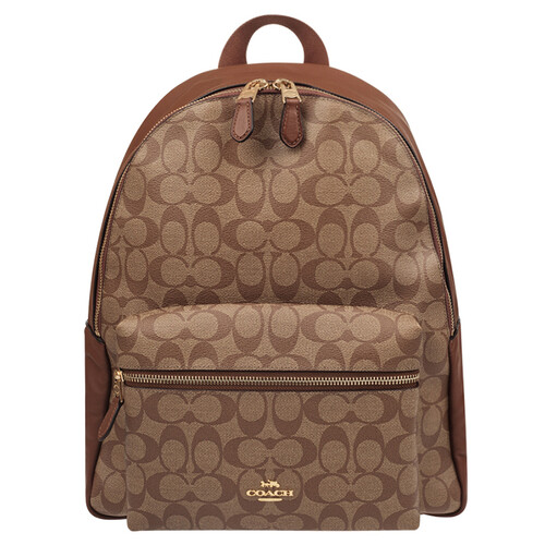 COACH 蔻驰 奢侈品 女士卡其色PVC配帆布双肩包 F58314IME74