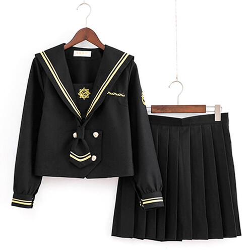 日系暗黑火枪不良JK制服学院风长袖学生水手服校服软妹百褶裙套装 长袖+短裙（送领结+袜） M