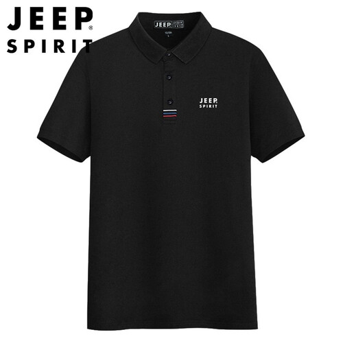 吉普 JEEP 短袖polo衫男2019春夏新品翻领T恤男青年休闲短袖纯色上衣打底衫男 黑色 XL（建议125斤-40斤）