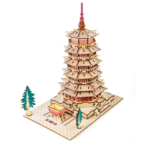 玩控3d木质拼插立体拼图 木制高难度中国传统古代建筑拼装仿真房子模型手工diy玩具 释迦木塔