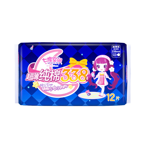京东超市七度空间（SPACE7） 少女超薄纯棉 加量超长甜睡夜用卫生巾338mm*12片