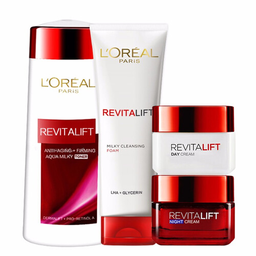 海囤全球LOREAL欧莱雅女士套装复颜抗皱紧致嫩肤护肤 四件套装 洗面奶+爽肤水+日霜+晚霜