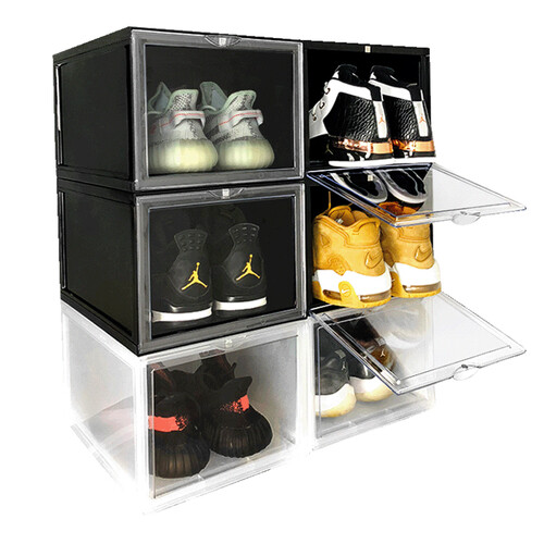 鞋盒AJ篮球鞋收纳盒透明磁铁高端yeezy鞋墙展示箱亚克力抗氧化收藏鞋柜鞋墙防尘防潮 黑色二组（二只装）B2