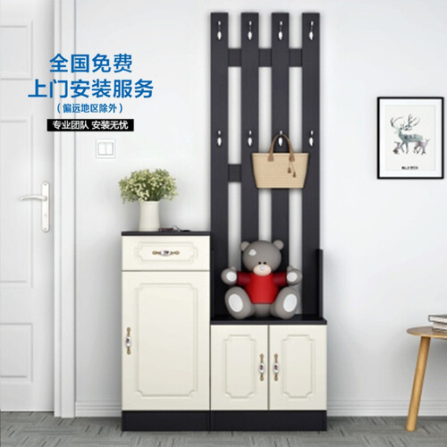 挂衣柜加鞋柜带挂衣架一体组合衣帽柜挂衣柜玄关柜门厅柜衣帽架简易门口落地式家用多功能隔断柜 欧式 黑胡桃配白门 3门